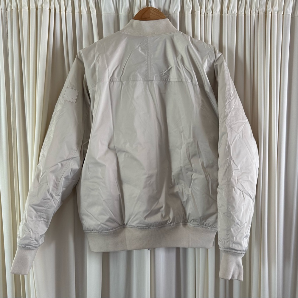 Athleta Sateen Bomber Puffer Jacket Cream Women Medium Tall Oversized Athleisure - Picture 7 of 8